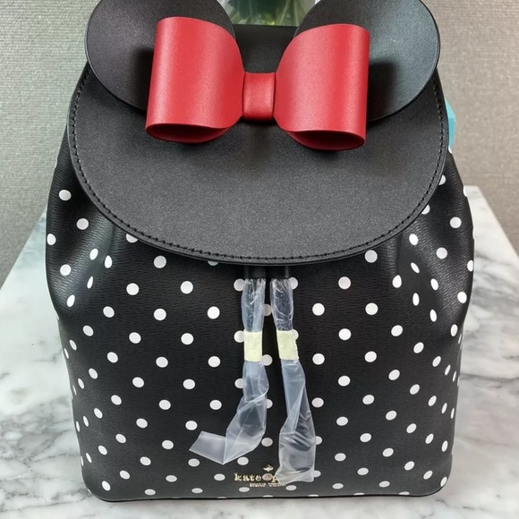 NWT Kate Spade Disney X Minnie Mouse Polka Dot Backpack black white Holiday - Picture 5 of 7